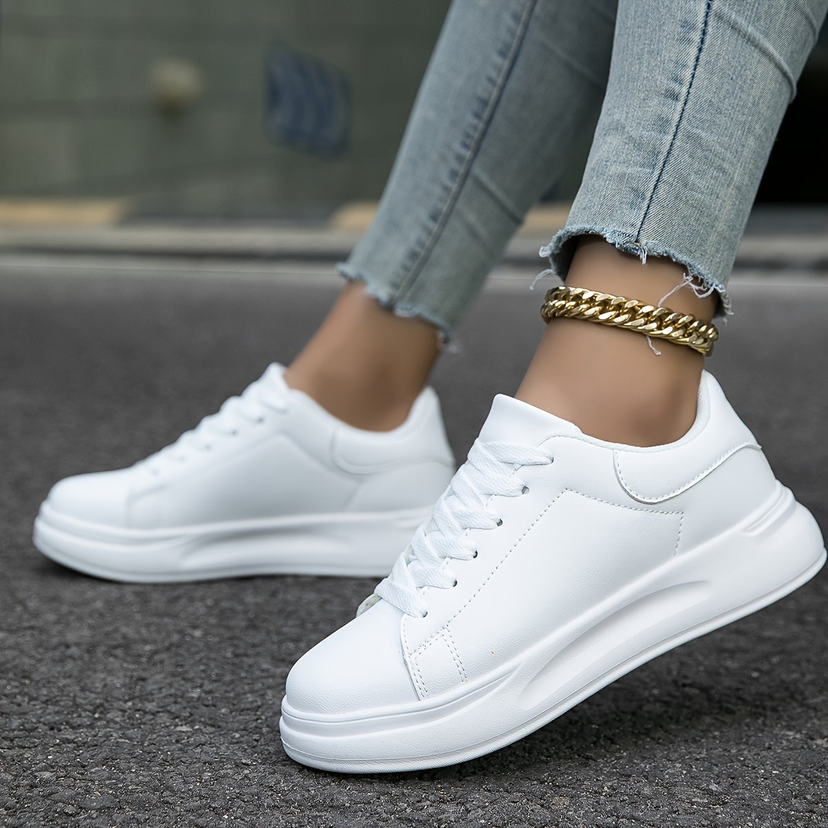 Liliana | Clean White Faux Leather Sneakers