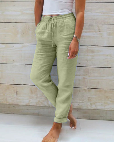Women's Relaxed Fit Trousers - Elastic Waist - Breathable Drawstring Casual Wear