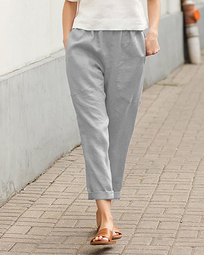 Women's Tapered Trousers - Relaxed Fit - Elastic Waist - Breathable Lightweight Fabric