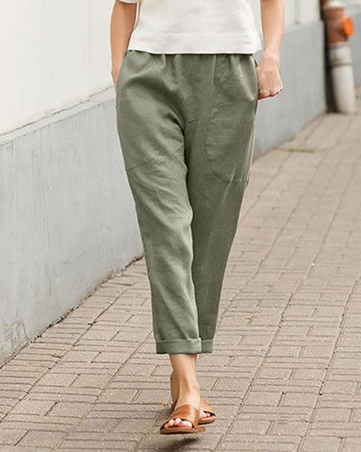 Women's Tapered Trousers - Relaxed Fit - Elastic Waist - Breathable Lightweight Fabric
