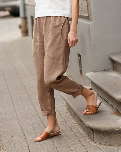 Women's Tapered Trousers - Relaxed Fit - Elastic Waist - Breathable Lightweight Fabric
