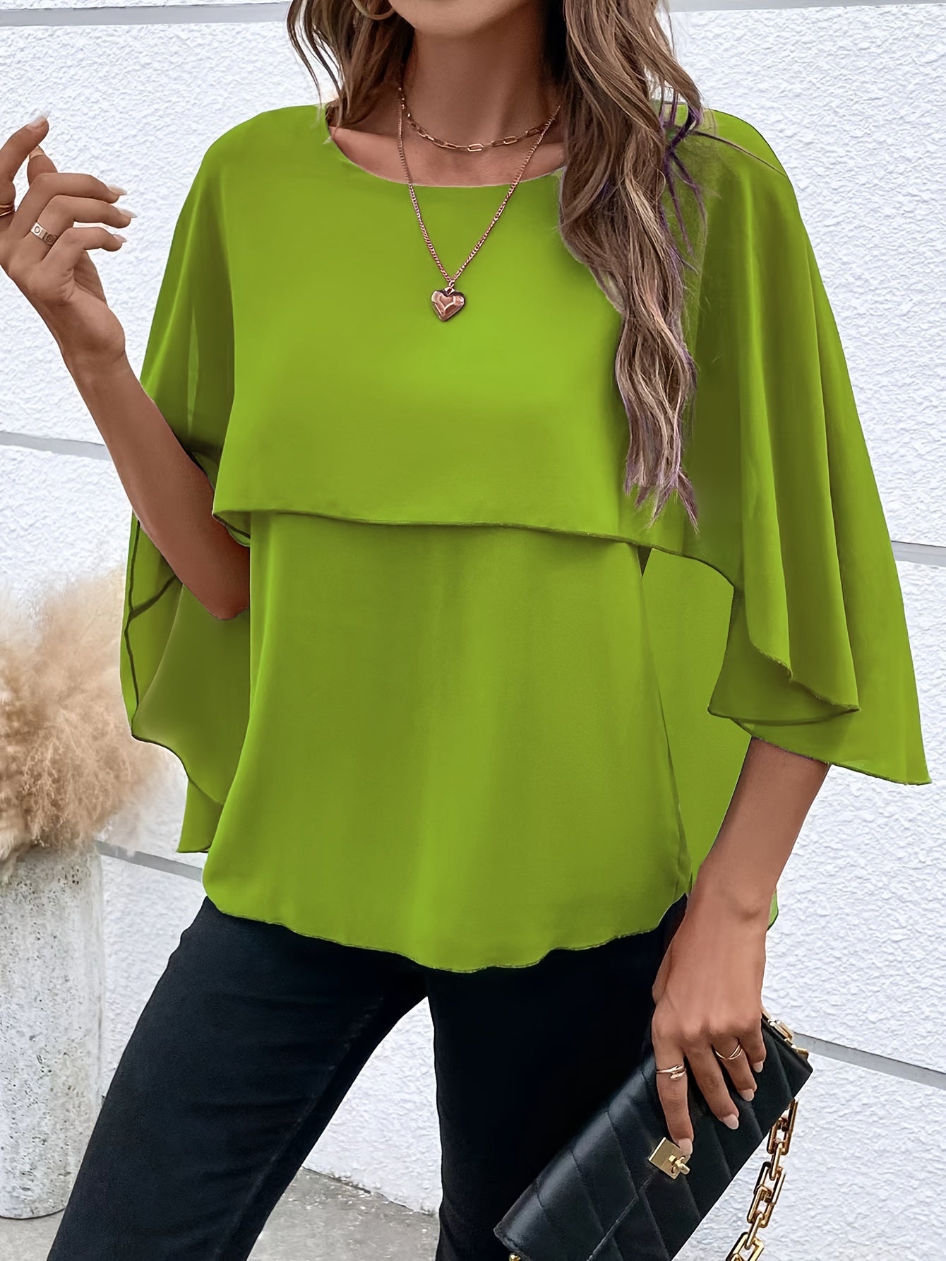 Layered blouse with batwing sleeves for women