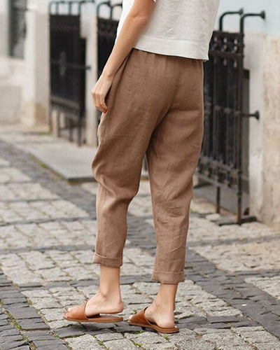 Women's Tapered Trousers - Relaxed Fit - Elastic Waist - Breathable Lightweight Fabric