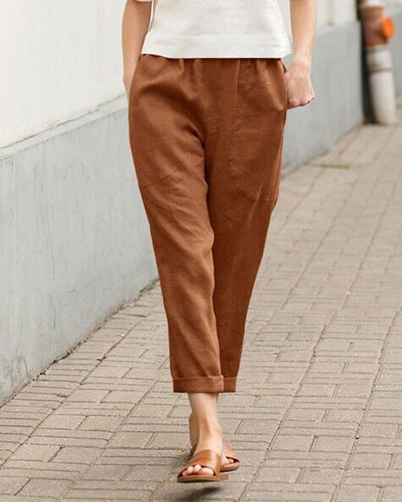 Women's Tapered Trousers - Relaxed Fit - Elastic Waist - Breathable Lightweight Fabric