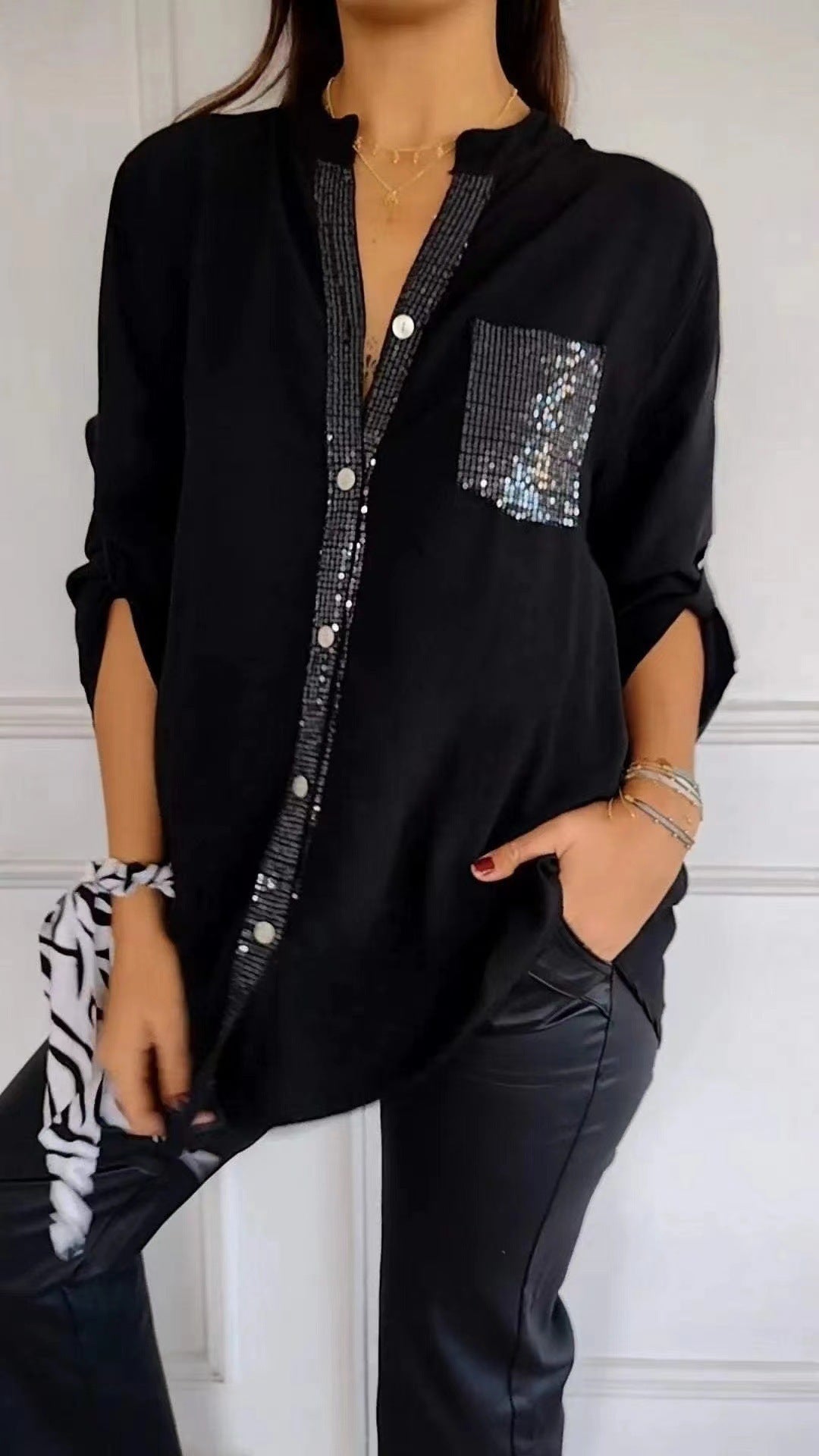 Sequin Pocket Glitter Blouse | Stylish Partywear for Women