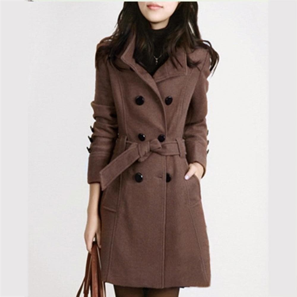 Women’s Trench Coat – Wool Blend – Tailored Fit – Double-Breasted – Belted Waist