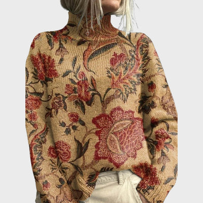 Lucy | Autumn Forest & Animal Print Knit Turtleneck Sweater