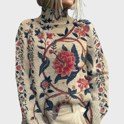 Lucy | Autumn Forest & Animal Print Knit Turtleneck Sweater