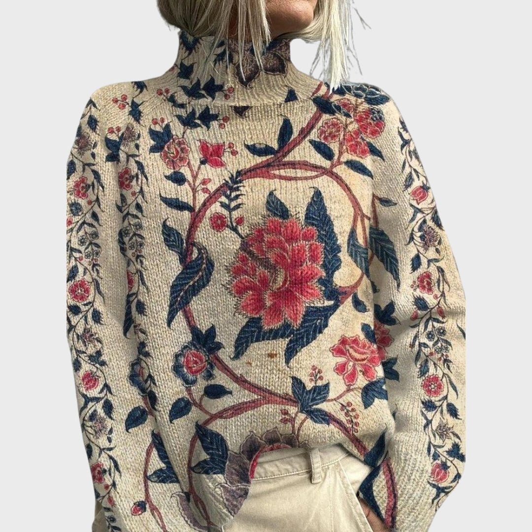 Lucy | Autumn Forest & Animal Print Knit Turtleneck Sweater