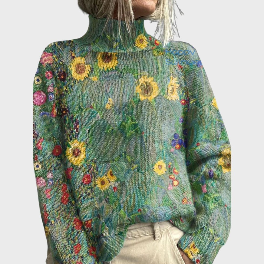 Lucy | Autumn Forest & Animal Print Knit Turtleneck Sweater