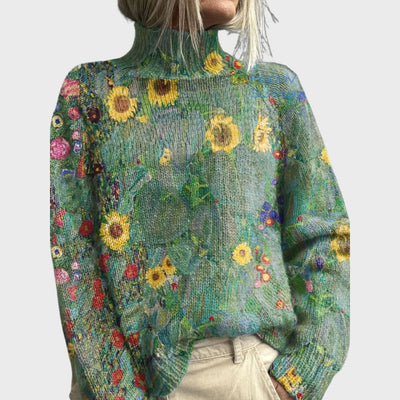 Lucy | Autumn Forest & Animal Print Knit Turtleneck Sweater