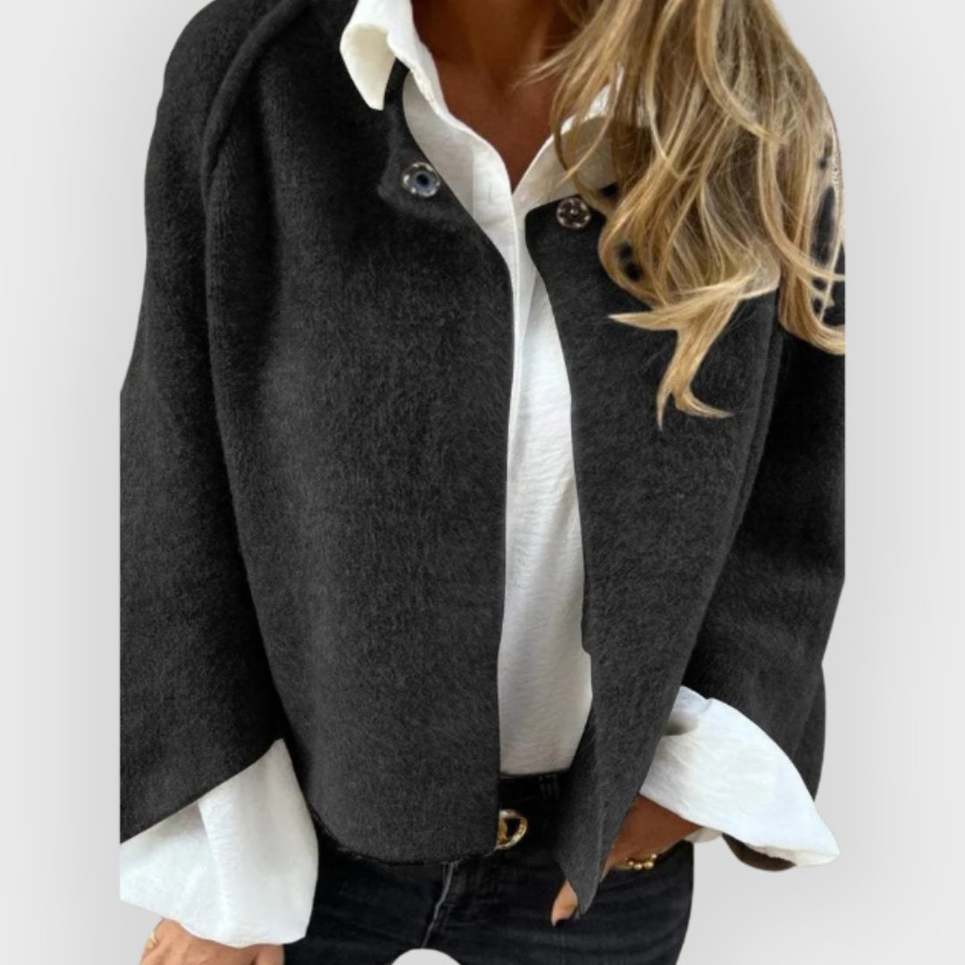 Isla | Wool Coat with Round Neck and Long Sleeves