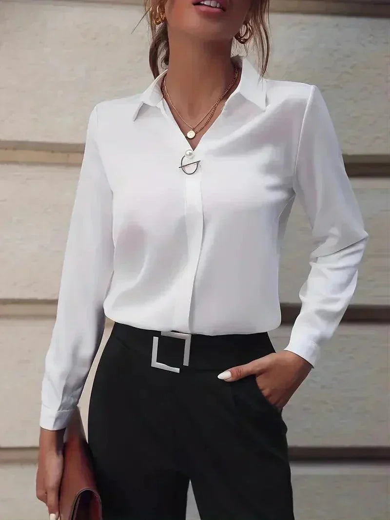 Women's Long Sleeve Formal Business Shirt - Button Down Blouse