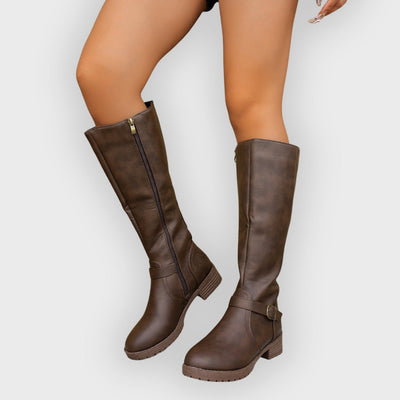 Claudia | High Boots with Side Zipper and Decorative Straps