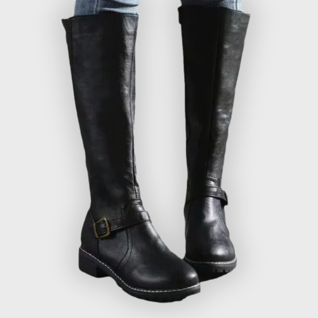 Claudia | High Boots with Side Zipper and Decorative Straps