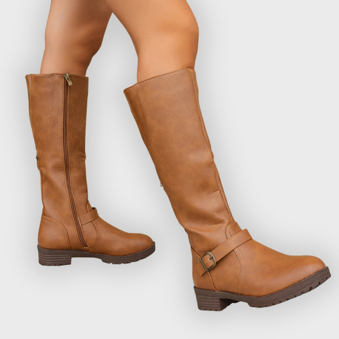 Claudia | High Boots with Side Zipper and Decorative Straps