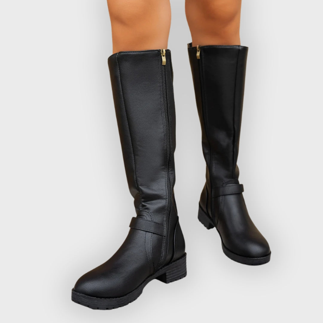 Claudia | High Boots with Side Zipper and Decorative Straps