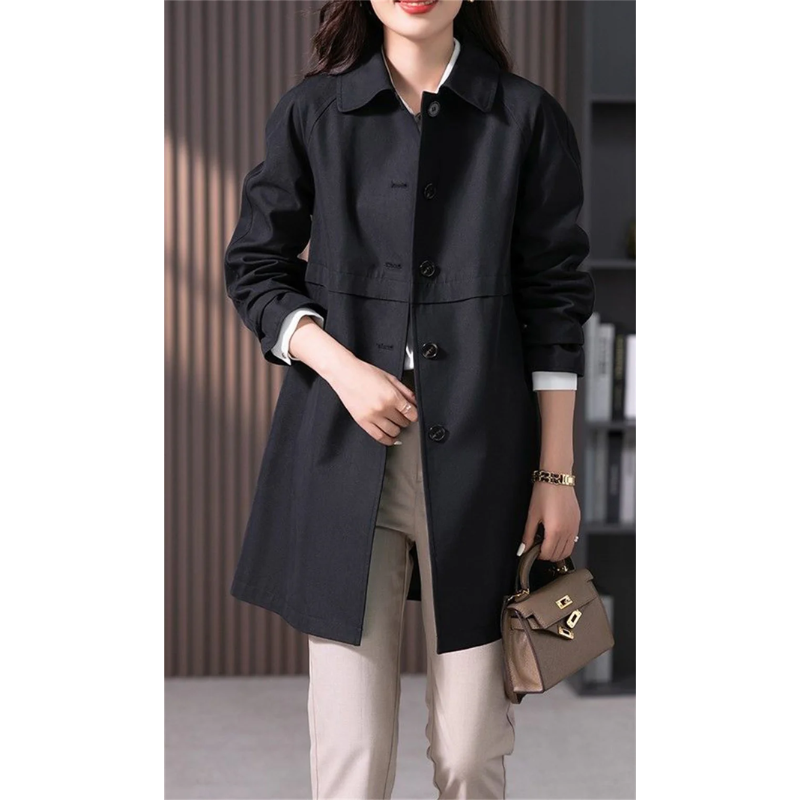 Women’s Trench Coat – Tailored Fit – Classic Collar – Single Breasted – Mid-Thigh Length