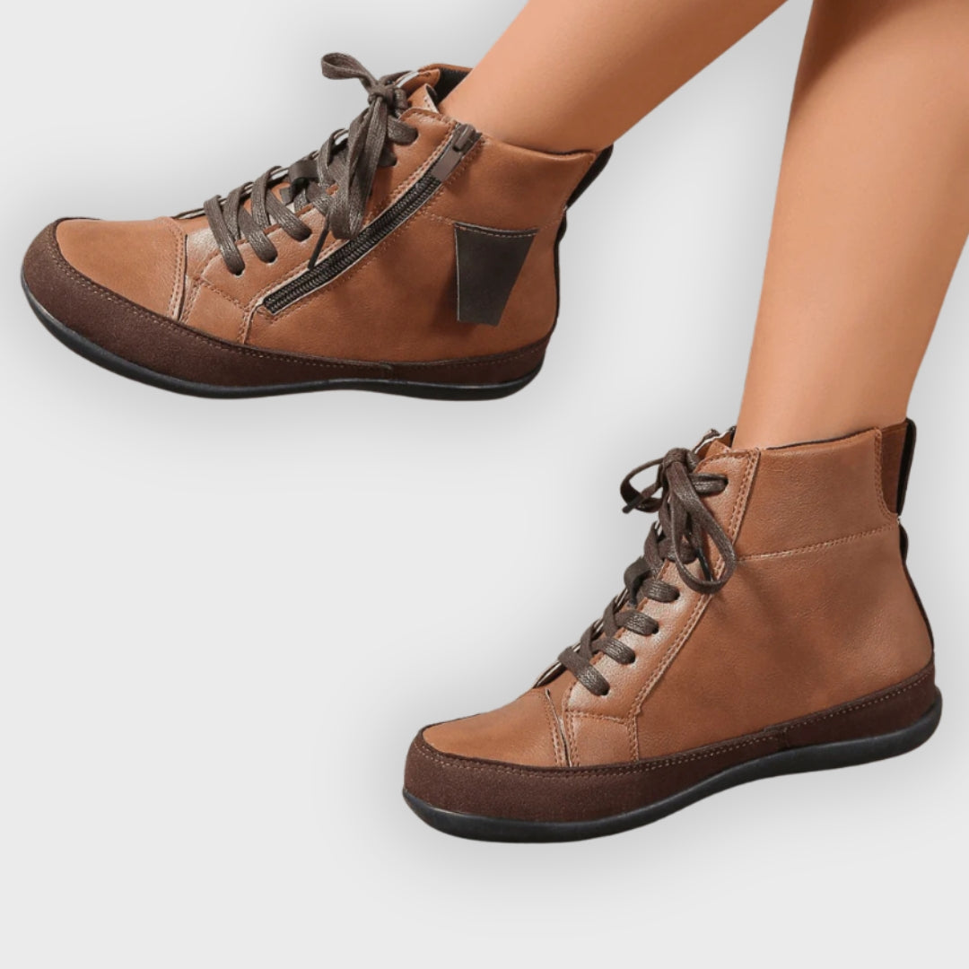 Harper | Leather Ankle Boots with Side Zipper and Round Toe