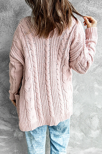 Women's Knitted Cardigan - Longline Open Front - Cable Knit with Pockets