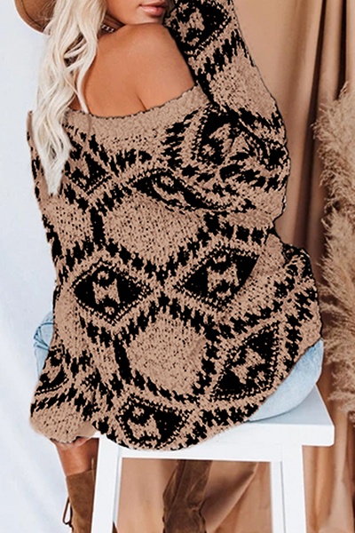 Sofia | Geometric Knitted V-Neck Sweater