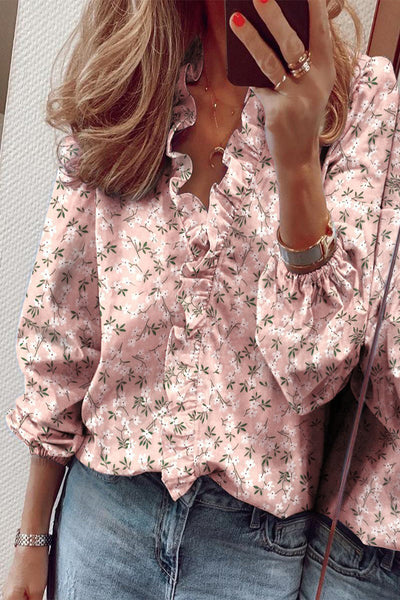 Women's long sleeve v-neck blouse with ruffles