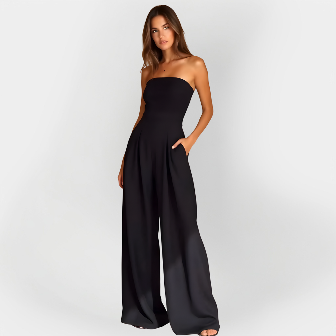 Alexandria | Midnight Black Strapless Evening Jumpsuit