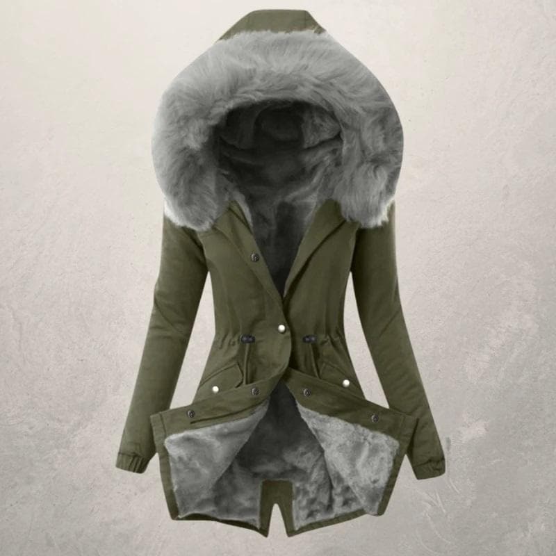 Women’s Parka Jacket – Mid-Length Fit – Faux Fur Lined – Hooded with Button Closure