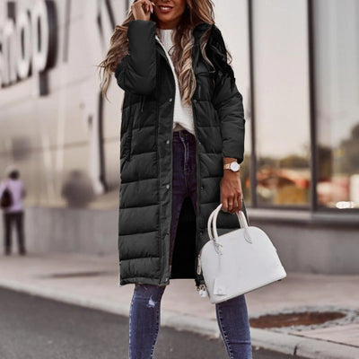 Women's long padded coat with hood