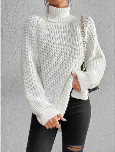 Grace | Full Size Turtle Ribbed Knit Slit Sweater