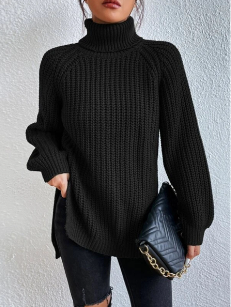 Grace | Full Size Turtle Ribbed Knit Slit Sweater