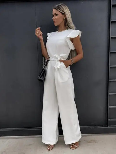 Women's jumpsuit with wide legs and ruffled edge sleeves