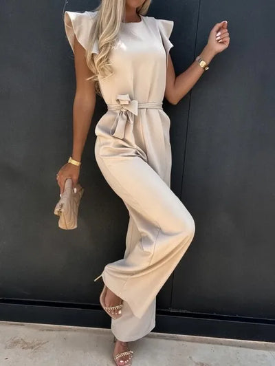 Women's jumpsuit with wide legs and ruffled edge sleeves