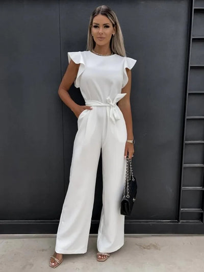 Women's jumpsuit with wide legs and ruffled edge sleeves