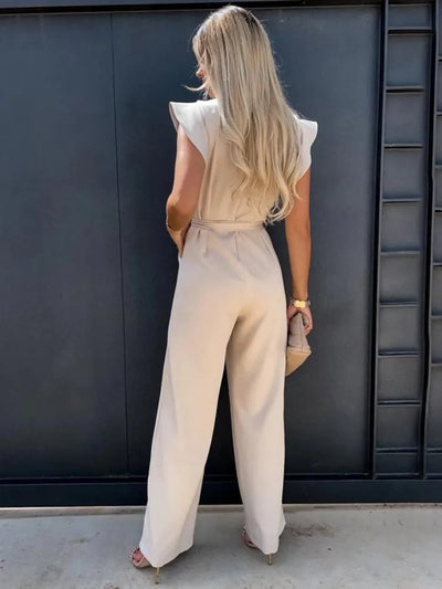 Women's jumpsuit with wide legs and ruffled edge sleeves