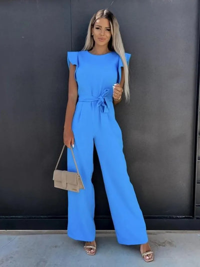 Women's jumpsuit with wide legs and ruffled edge sleeves