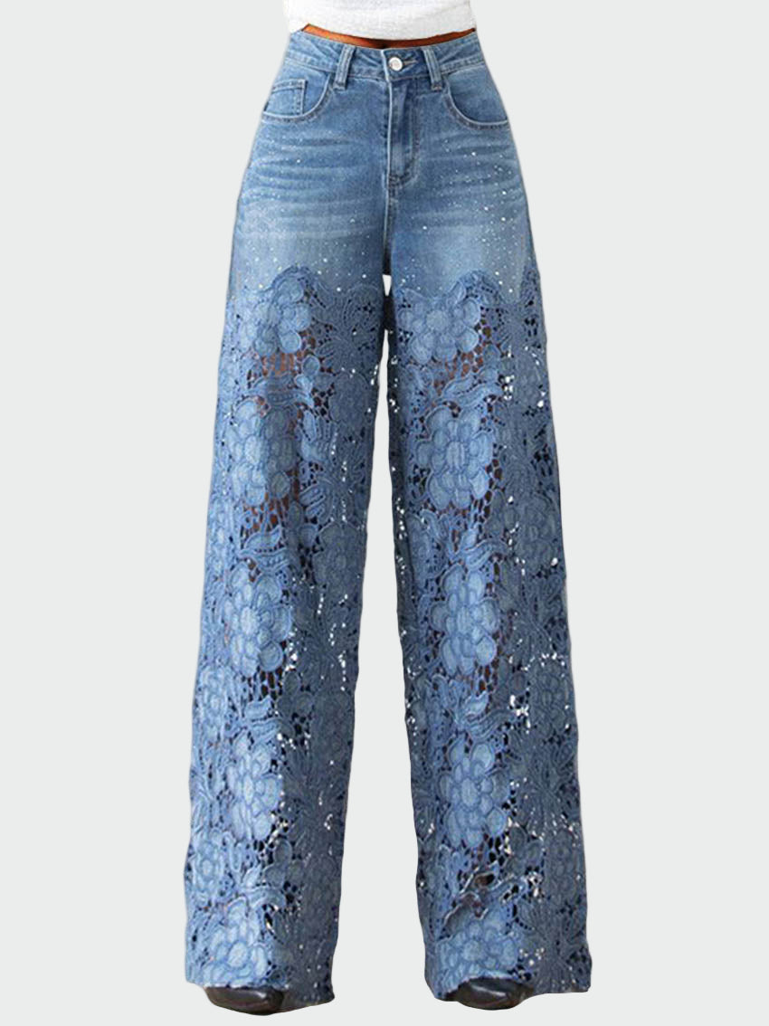 Clementine | Luxurious Lace Embellished Denim Jeans