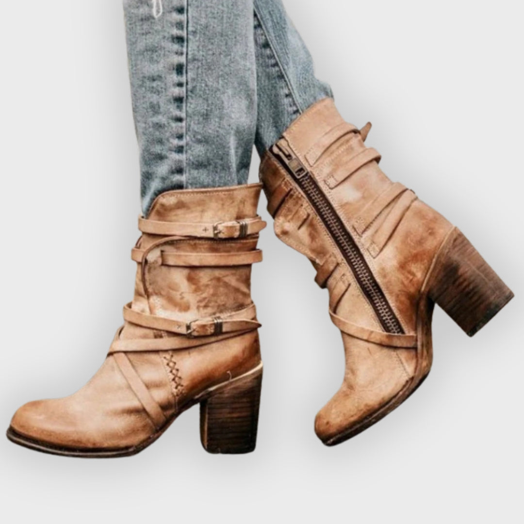 Sienna | Ankle Boots - Buckle Straps & Chunky Heel