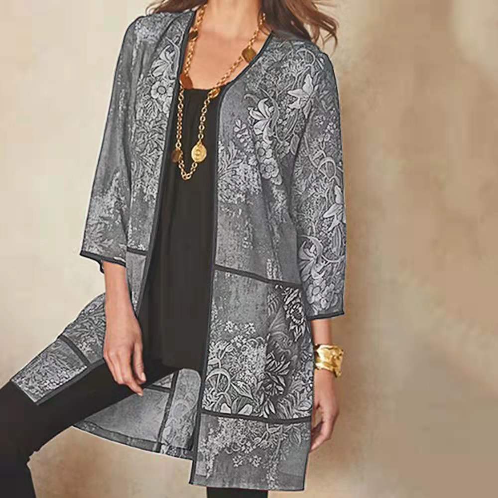 Women’s Tunic Blouse – Relaxed Fit – Sheer Breathable Fabric – 3/4 Sleeve – Printed Pattern