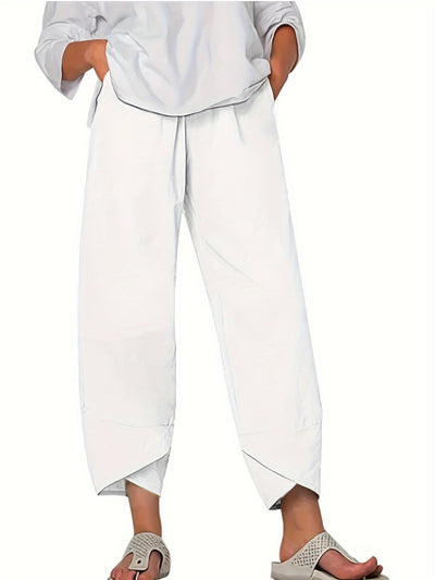Women's Culottes - Wide Leg - Cropped Length - Elastic Waist - Lightweight Fabric