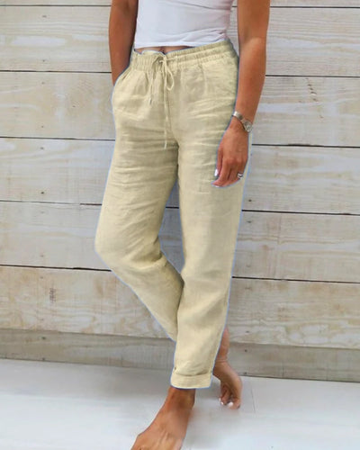 Women's Relaxed Fit Trousers - Elastic Waist - Breathable Drawstring Casual Wear