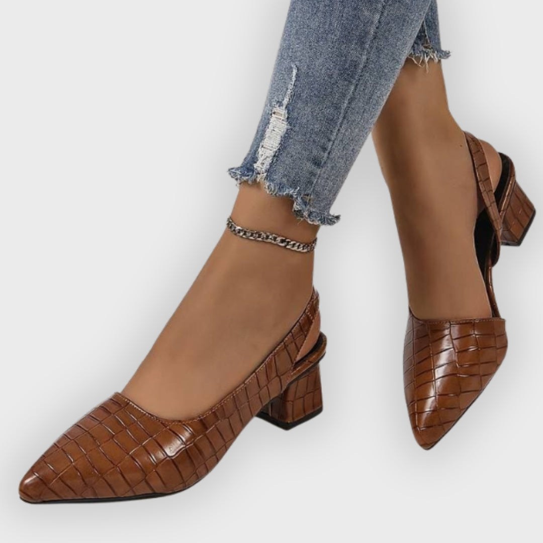 Alba | Slingback Heels – Crocodile-Embossed