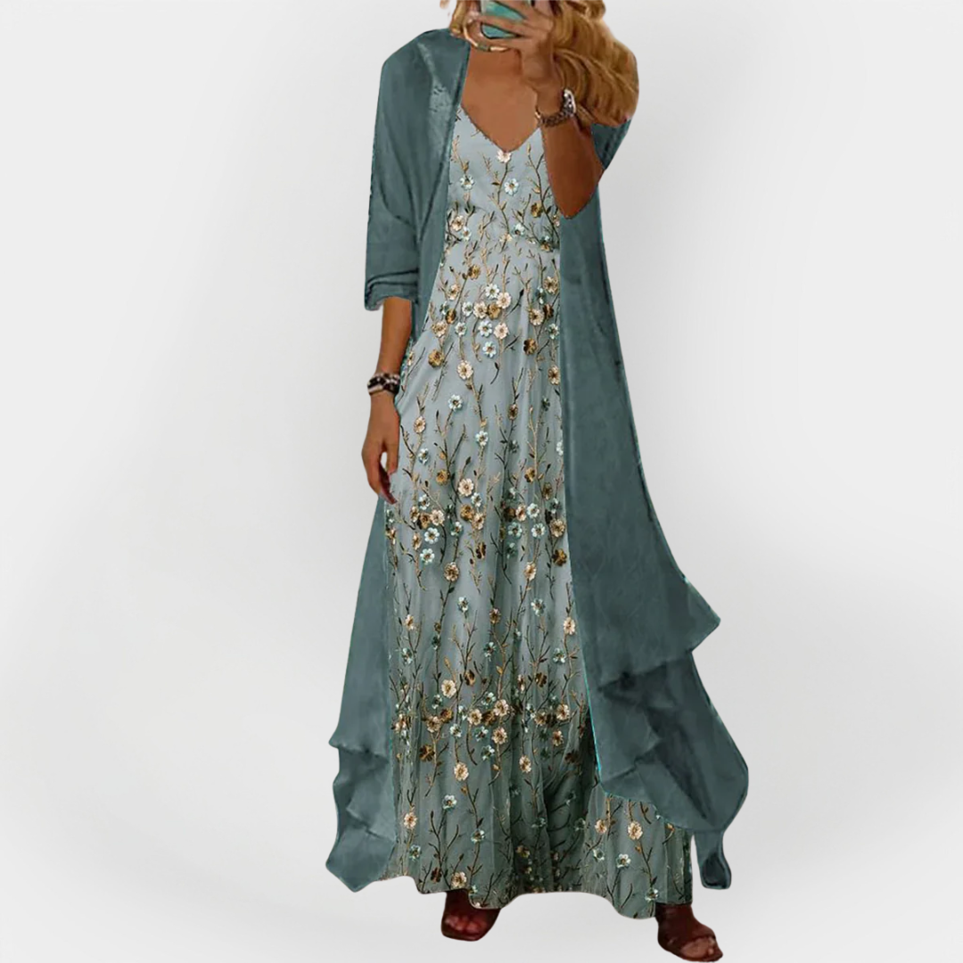 Charlotte | Extravagant Maxi Dress Cardigan Ensemble