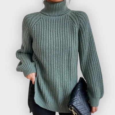 Grace | Full Size Turtle Ribbed Knit Slit Sweater