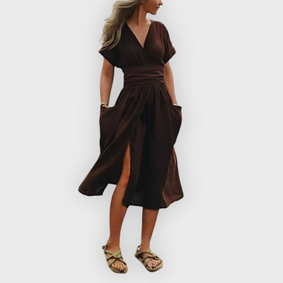 Rachel | Elegant Midi Dress with Belt & Side Pockets