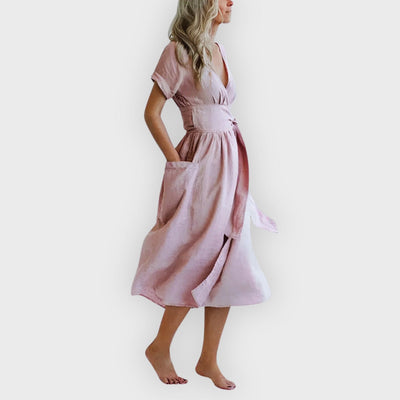 Rachel | Elegant Midi Dress with Belt & Side Pockets