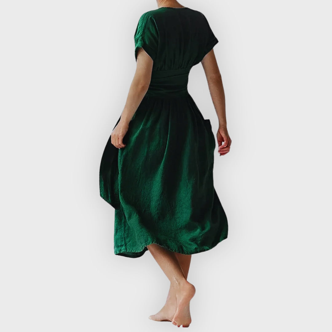 Rachel | Elegant Midi Dress with Belt & Side Pockets