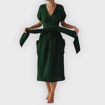 Rachel | Elegant Midi Dress with Belt & Side Pockets