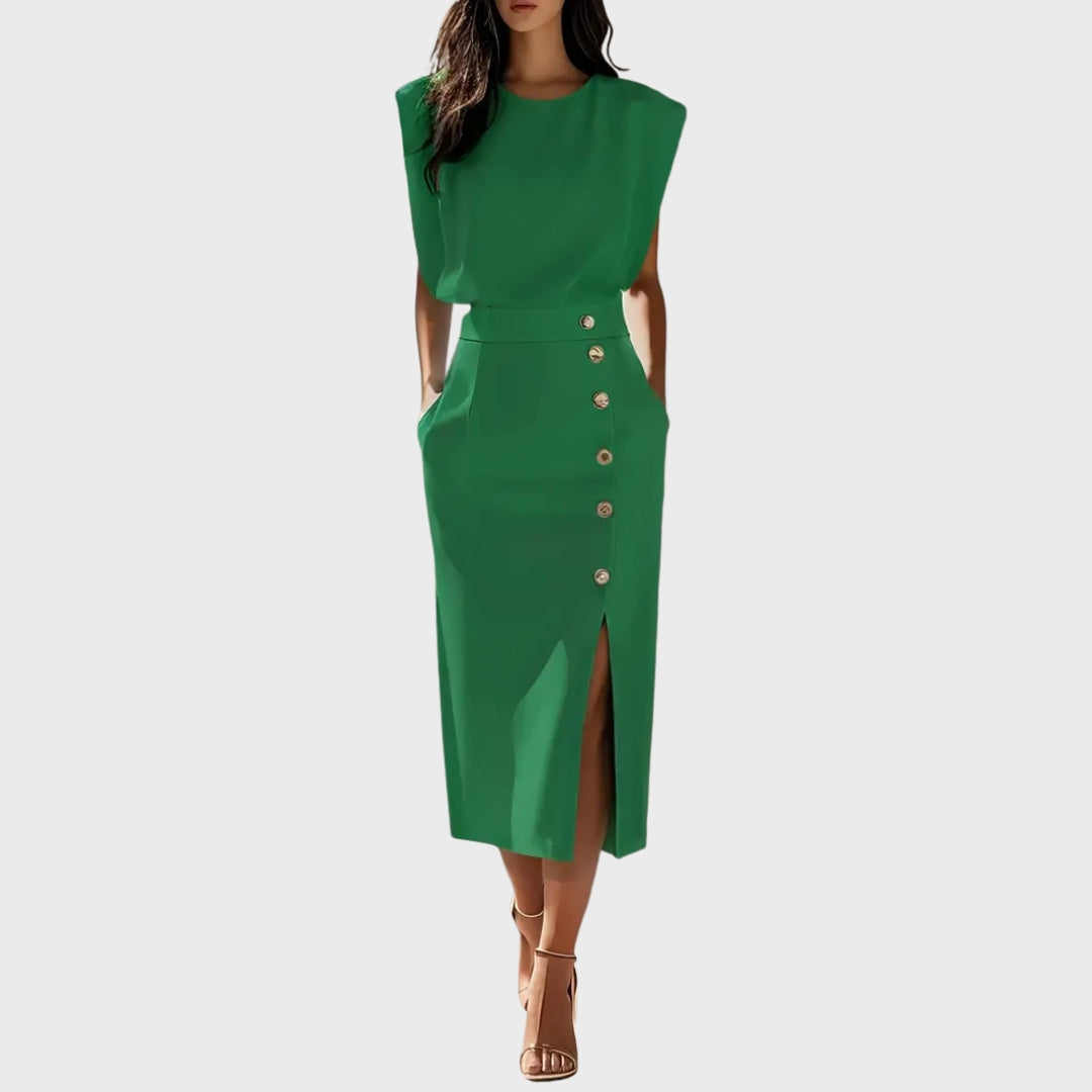Ivy | Autumn Midi Dress with Button Detail