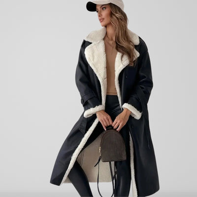 Women’s Full Length Coat – Oversized Fit – Shearling Lined – Double Breasted – Belted